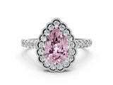 White gold Fancy Pink Pear  Cut Diamond Milgrain Floral Halo Engagement Ring with Pavé Band_15