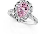 White gold Fancy Pink Pear  Cut Diamond Milgrain Floral Halo Engagement Ring with Pavé Band_16
