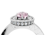 White gold Fancy Pink Pear Cut Diamond Milgrain Halo Engagement Ring with Round Pavé Band and Prong Setting_16
