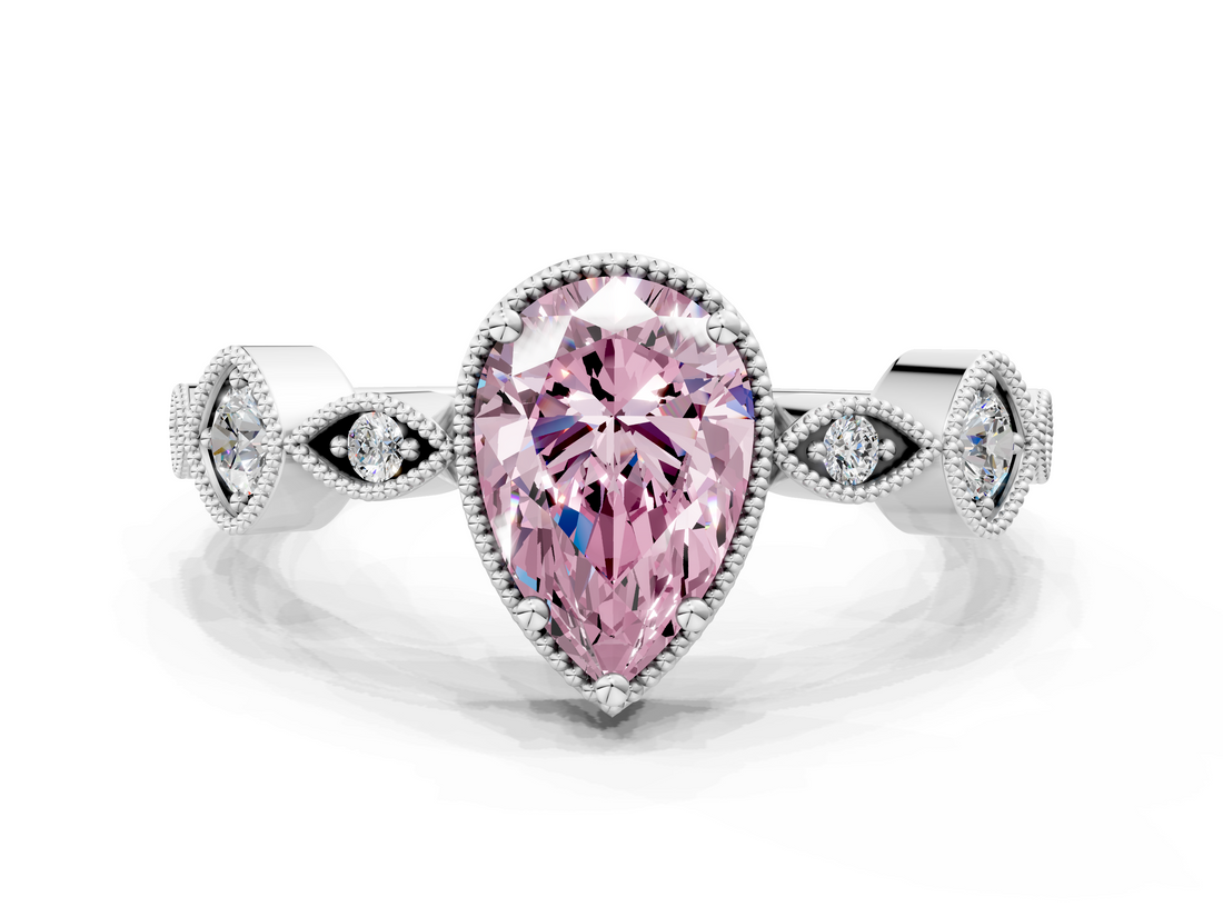 White gold Fancy Pink Pear  Cut Diamond Milgrain Marquise Band with Prong Setting_3