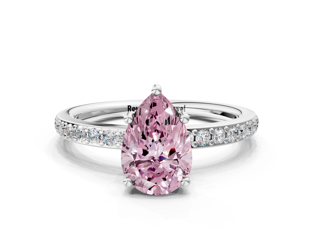 White gold Fancy Pink Pear  Cut Diamond Pavé Band Ring with Four-Prong Setting_24