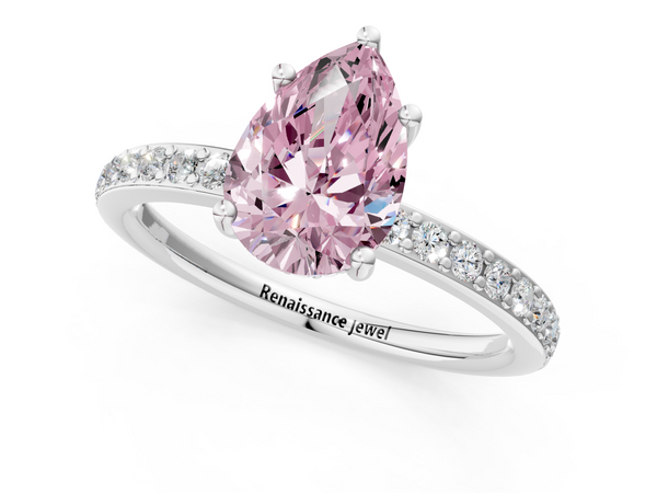 Platinum Fancy Pink Pear  Cut Diamond Pavé Band Ring with Four-Prong Setting