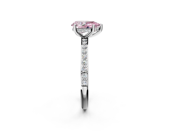 Platinum Fancy Pink Pear  Cut Diamond Pavé Band Ring with Four-Prong Setting