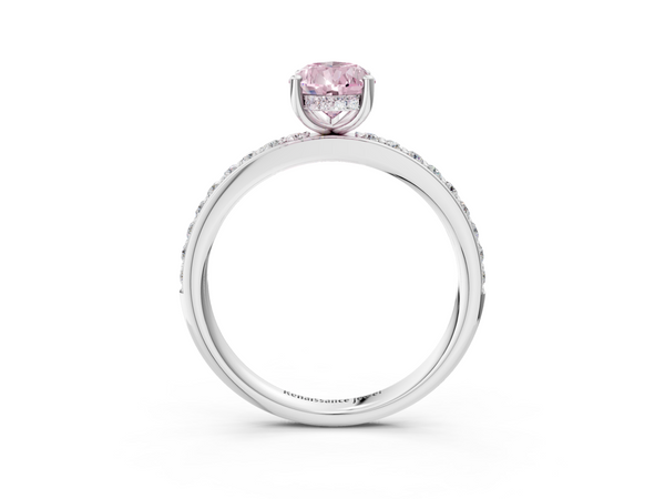 Platinum Fancy Pink Pear  Cut Diamond Pavé Band Ring with Four-Prong Setting
