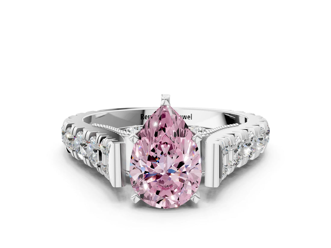 White gold Fancy Pink Pear  Cut Diamond Pavé Band Solitaire with Four-Prong Setting_15
