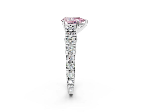 White gold Fancy Pink Pear Cut Diamond Classic Solitaire Ring with Pavé Band and Four-Prong Setting