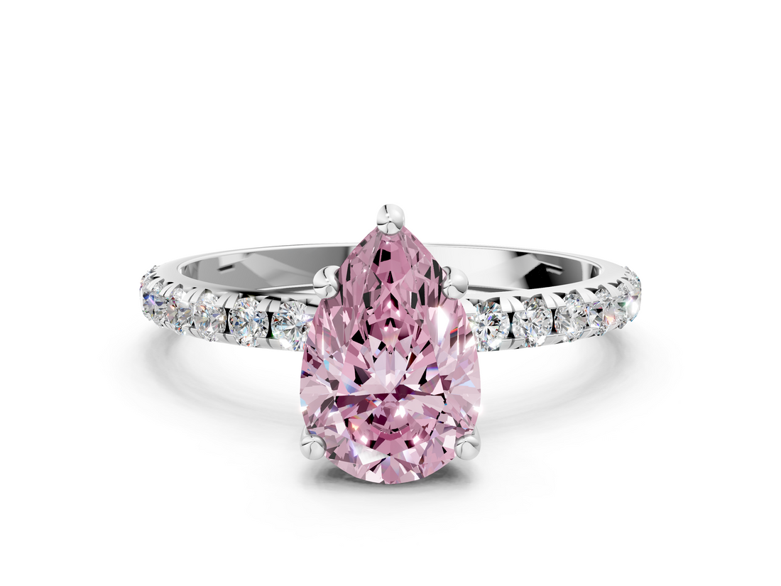 White gold Fancy Pink Pear  Cut Diamond Pavé Band Solitaire with Four-Prong Setting_3