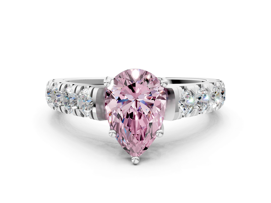 White gold Fancy Pink Pear  Cut Diamond Pavé Band Solitaire with Four-Prong Setting_3