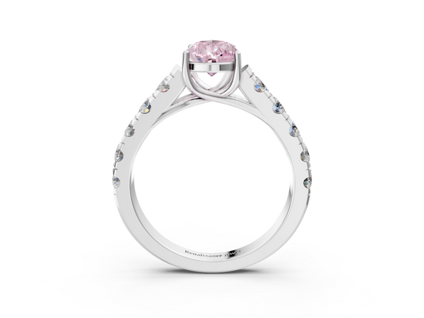 White gold Fancy Pink Pear  Cut Diamond Solitaire Ring with Micro Pave Band and Prong Setting
