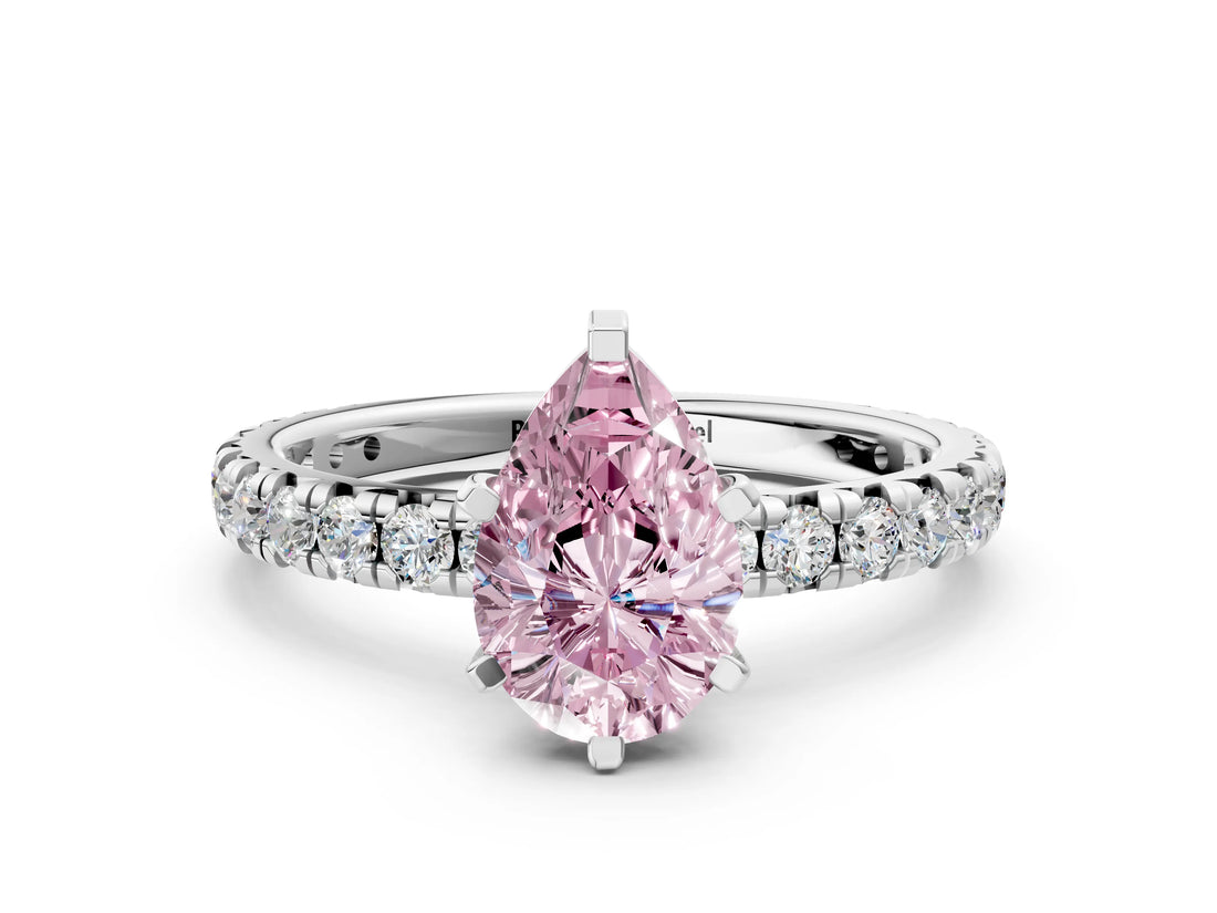 White gold Fancy Pink Pear  Cut Diamond Pavé Band with Four-Prong Setting_12