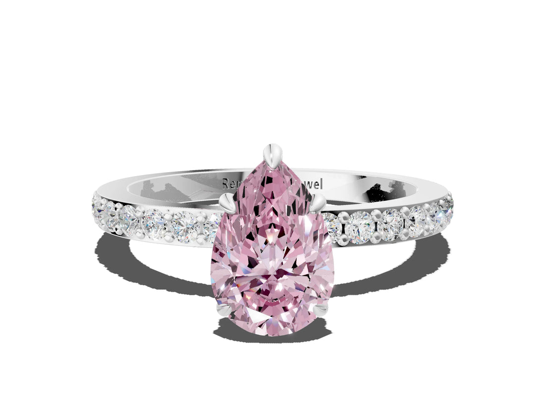 White gold Fancy Pink Pear Cut Diamond Pavé Engagement Ring with Round  Accents and Prong Setting_86
