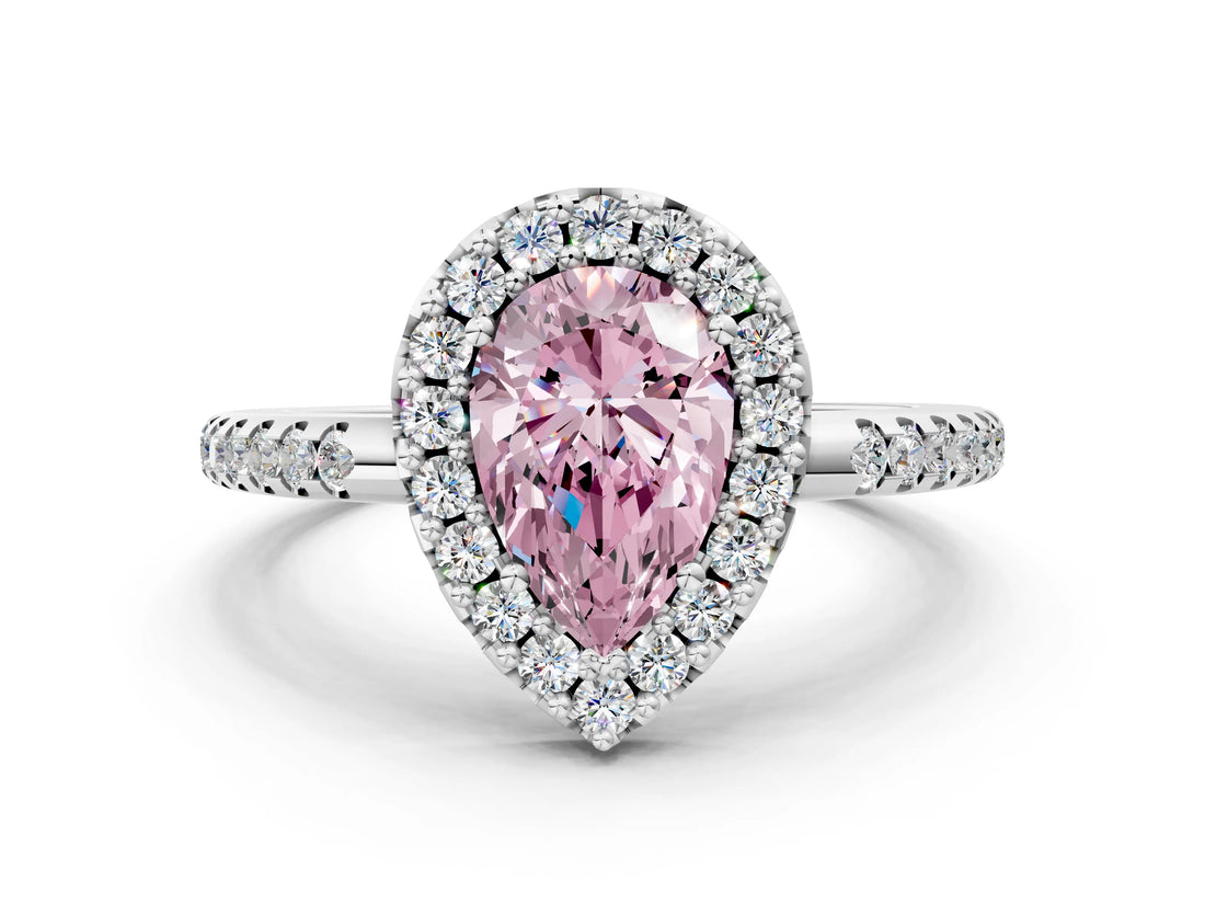 White gold Fancy Pink Pear Cut Diamond Pavé Halo Ring with Four-Prong Setting_60
