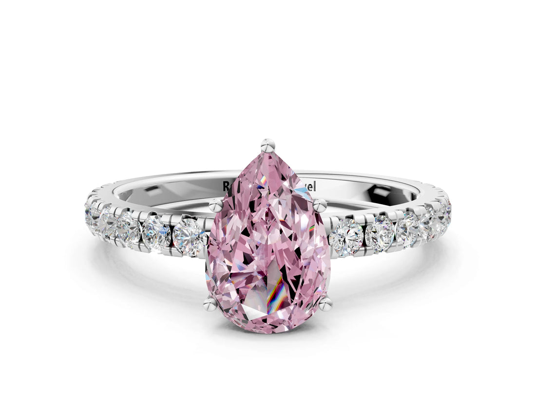 White gold Fancy Pink Pear Cut Diamond Pavé Solitaire Engagement Ring with Four-Prong Setting_83