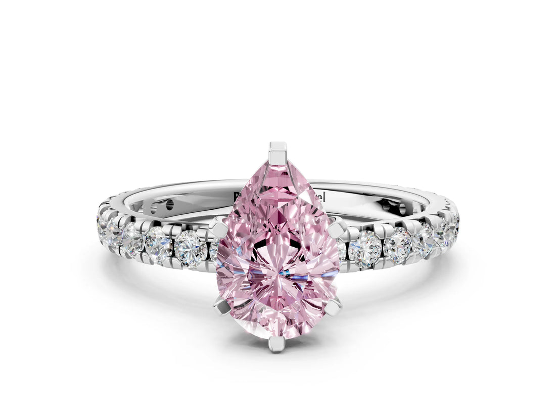 White gold Fancy Pink Pear Cut Diamond Pavé Solitaire Ring with Round Band and Prong Setting_14