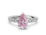 White gold Fancy Pink Pear Cut Diamond Pavé Solitaire Ring with Round Band and Prong Setting_14