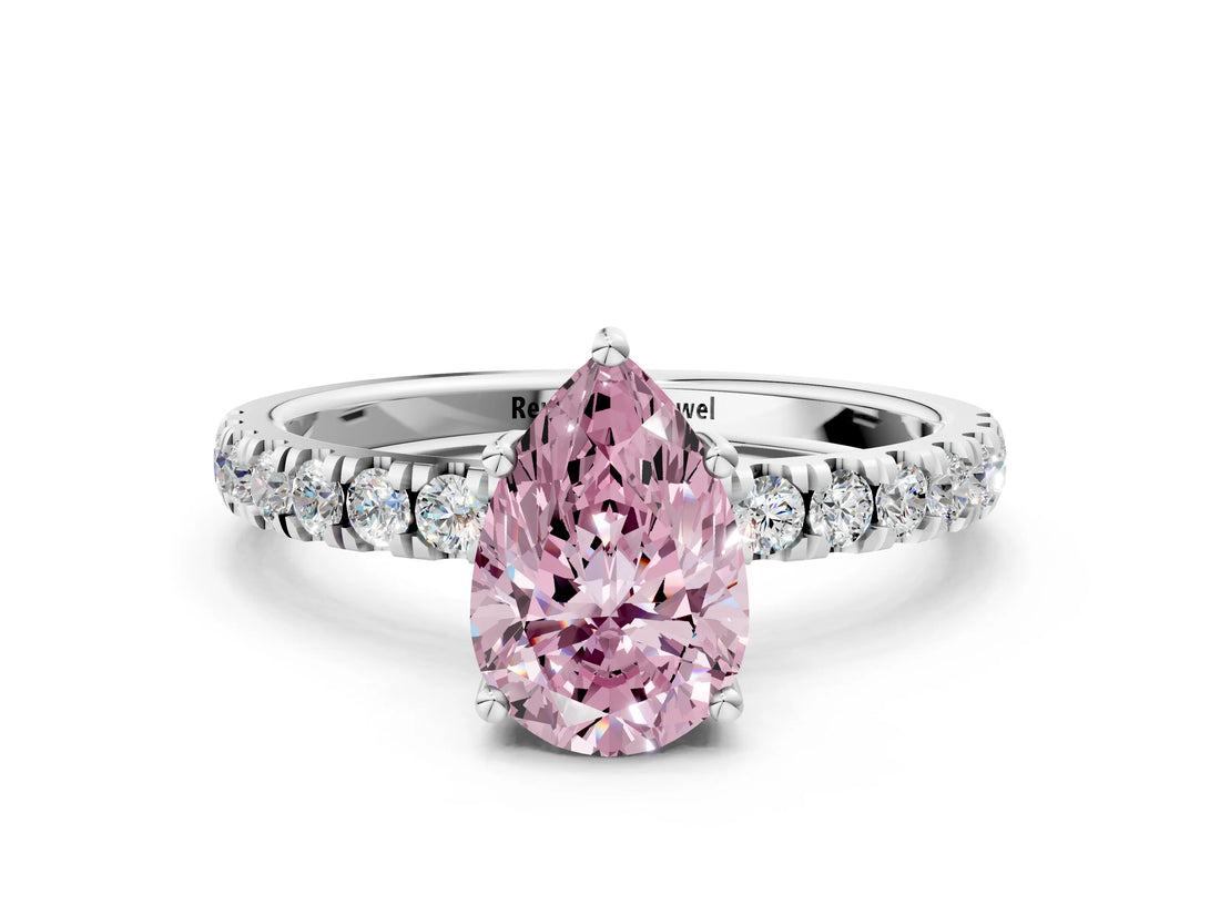 White gold Fancy Pink Pear Cut Diamond Pave Band Solitaire Ring with Round  and Prong Setting_130