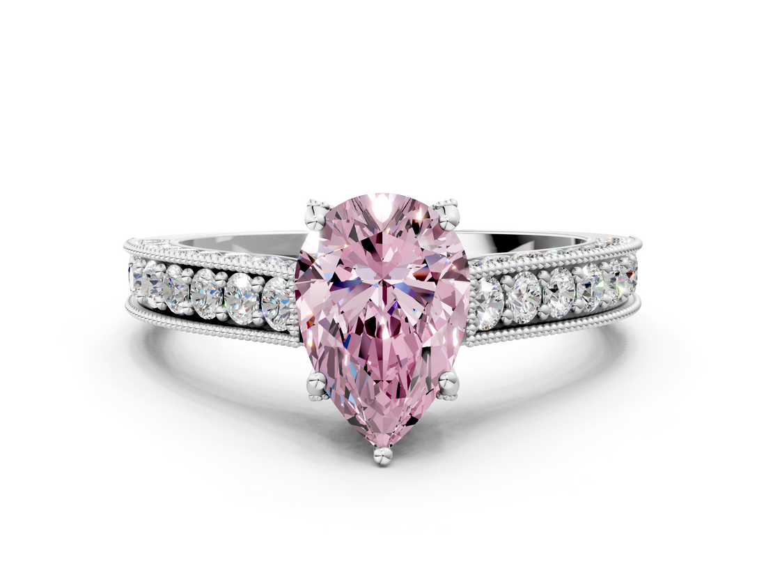 White gold Fancy Pink Pear  Cut Diamond Pave Band with Four-Prong Setting_37