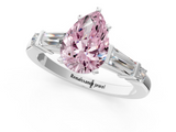 White gold Fancy Pink Pear  Cut Diamond Ring with Baguette Side Stones, Channel Set Band, and Four-Prong Setting_4