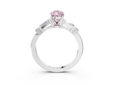 White gold Fancy Pink Pear  Cut Diamond Ring with Baguette Side Stones, Channel Set Band, and Four-Prong Setting_6