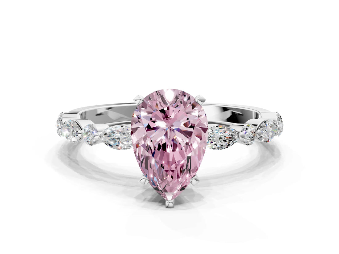 White gold Fancy Pink Pear Cut Diamond Ring with Marquise and Round  Side Stones and Four-Prong Setting_75