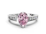White gold Fancy Pink Pear Cut Diamond Ring with Milgrain Pavé Band and Four-Prong Setting_31