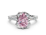 White gold Fancy Pink Pear Cut Diamond Ring with Pavé Band and Floral Prong Setting_39
