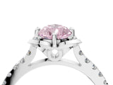 White gold Fancy Pink Pear Cut Diamond Ring with Pavé Band and Floral Prong Setting_43