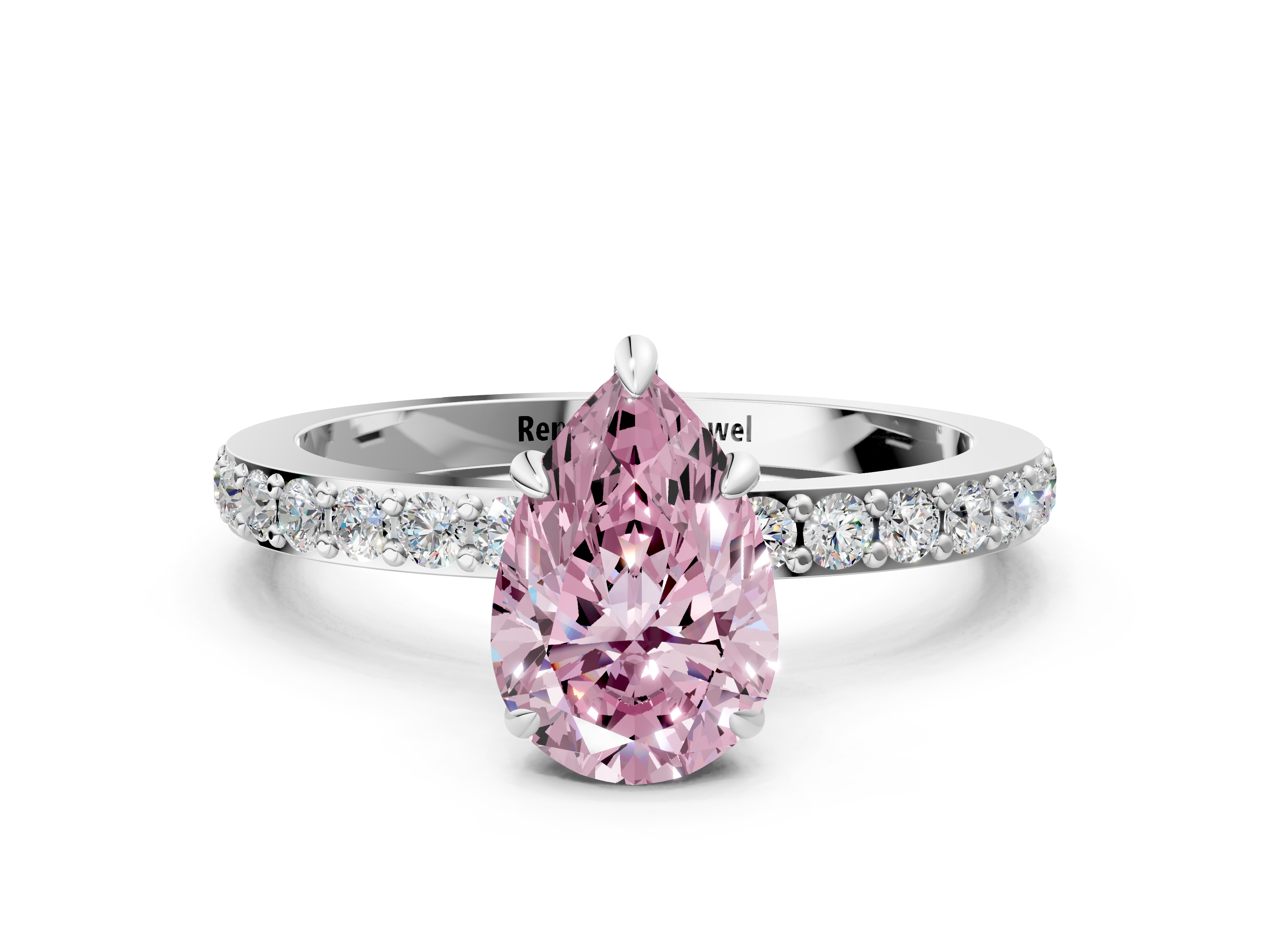 White gold Fancy Pink Pear  Cut Diamond Ring with Pavé Band and Four-Prong Setting_47