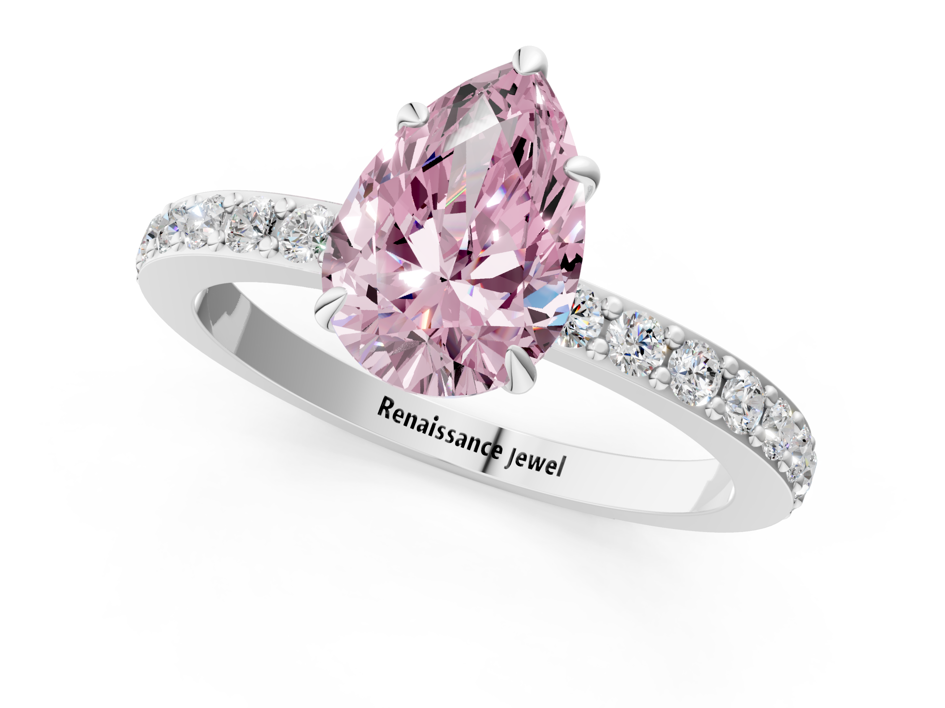 White gold Fancy Pink Pear  Cut Diamond Ring with Pavé Band and Four-Prong Setting_48