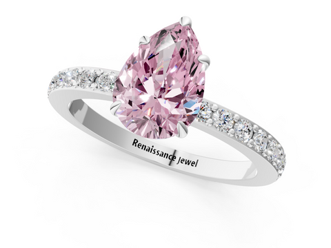 White gold Fancy Pink Pear  Cut Diamond Ring with Pavé Band and Four-Prong Setting_48