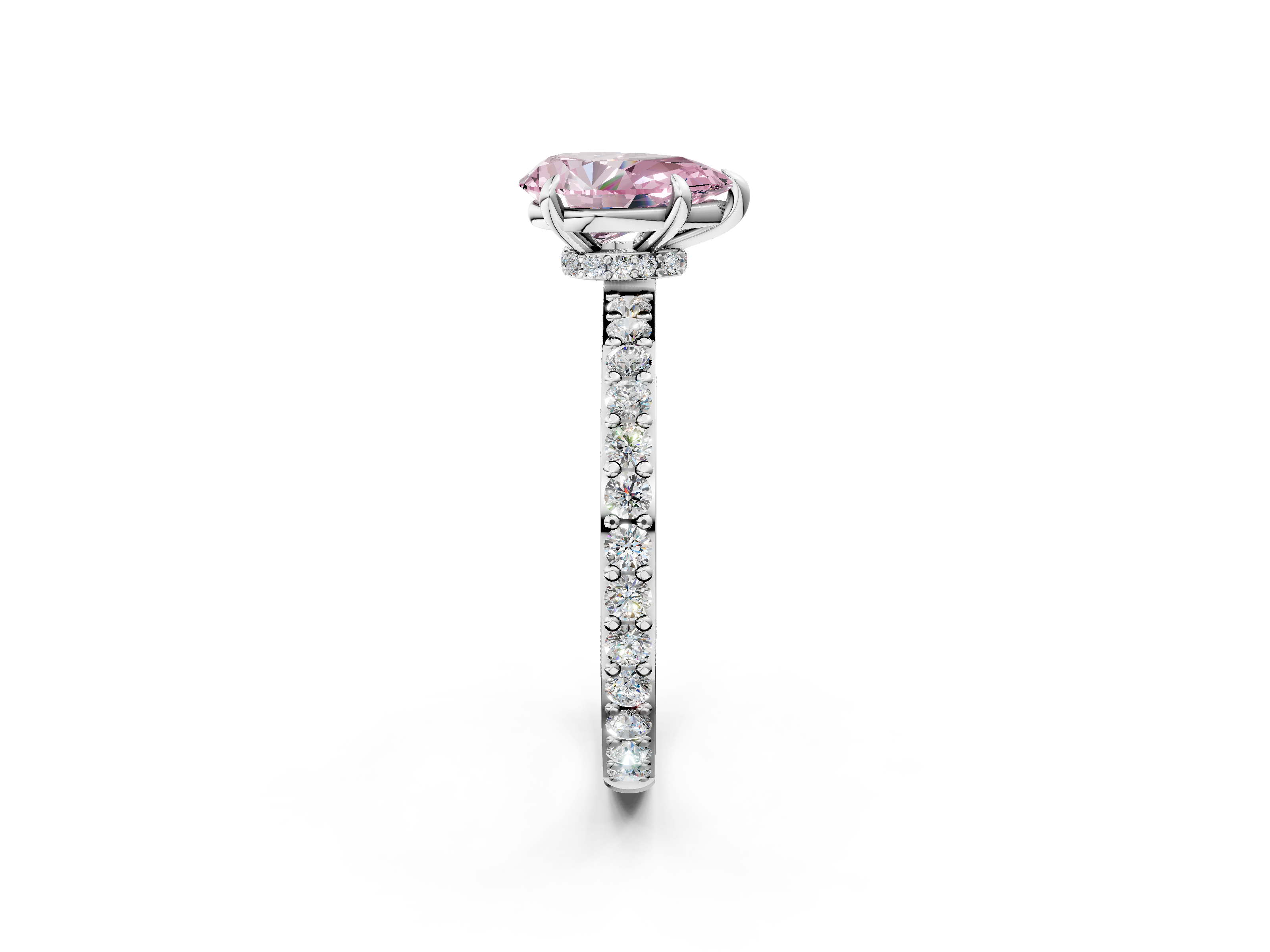 White gold Fancy Pink Pear  Cut Diamond Ring with Pavé Band and Four-Prong Setting_49