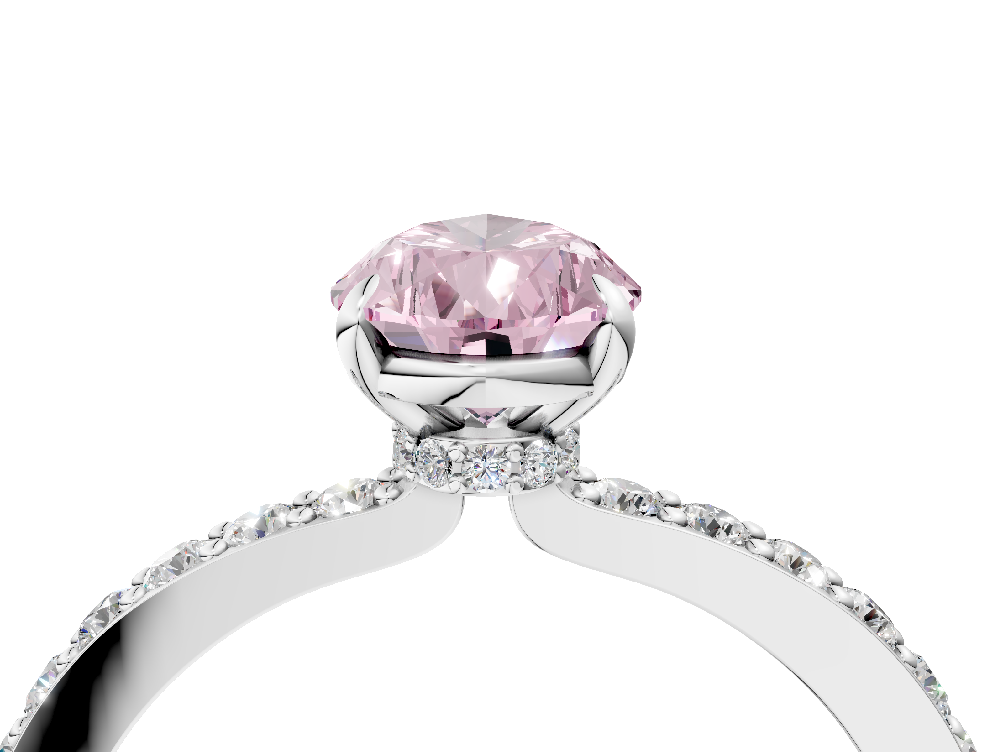 White gold Fancy Pink Pear  Cut Diamond Ring with Pavé Band and Four-Prong Setting_51