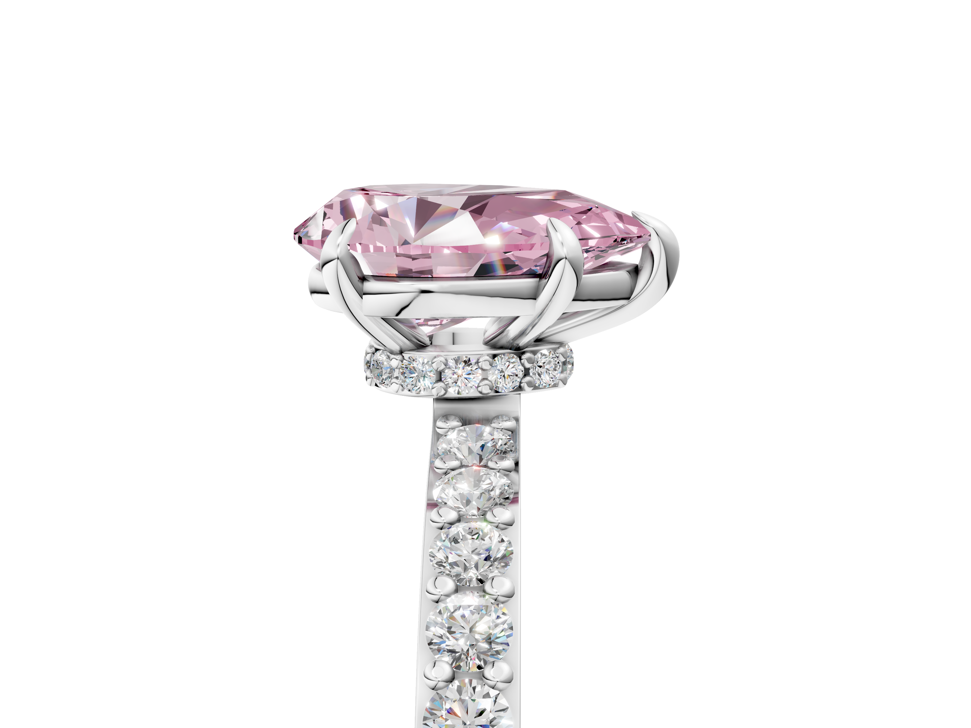 White gold Fancy Pink Pear  Cut Diamond Ring with Pavé Band and Four-Prong Setting_52