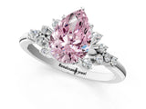 Silver 3.09 Carat Pink VS1 Pear Diamond Ring with Side Stones and Four-Prong Setting