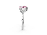 Silver 3.09 Carat Pink VS1 Pear Diamond Ring with Side Stones and Four-Prong Setting