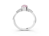 Silver 3.09 Carat Pink VS1 Pear Diamond Ring with Side Stones and Four-Prong Setting