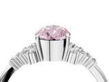 Silver 3.09 Carat Pink VS1 Pear Diamond Ring with Side Stones and Four-Prong Setting