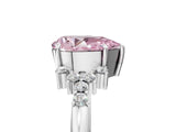Silver 3.09 Carat Pink VS1 Pear Diamond Ring with Side Stones and Four-Prong Setting