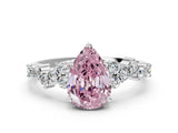 White gold Fancy Pink Pear Cut Diamond Scattered Round Accent Ring with Prong Setting_12