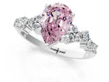 White gold Fancy Pink Pear Cut Diamond Scattered Round Accent Ring with Prong Setting_13