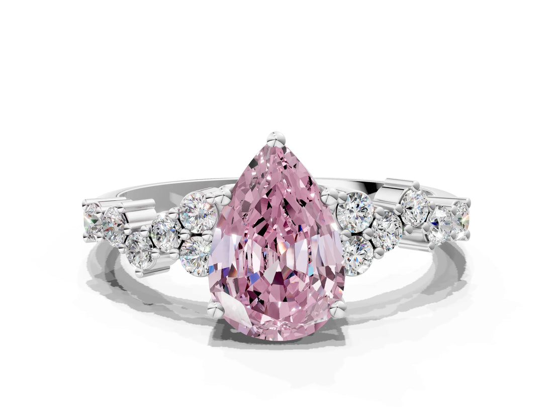 White gold Fancy Pink Pear Cut Diamond Scattered Round Accent Ring with Prong Setting_24