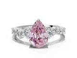 White gold Fancy Pink Pear Cut Diamond Scattered Round Accent Ring with Prong Setting_24