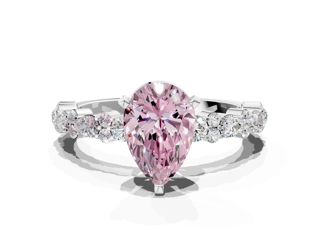 White gold Fancy Pink Pear Cut Diamond Side Stone Solitaire Ring with Round  and Four-Prong Setting_145