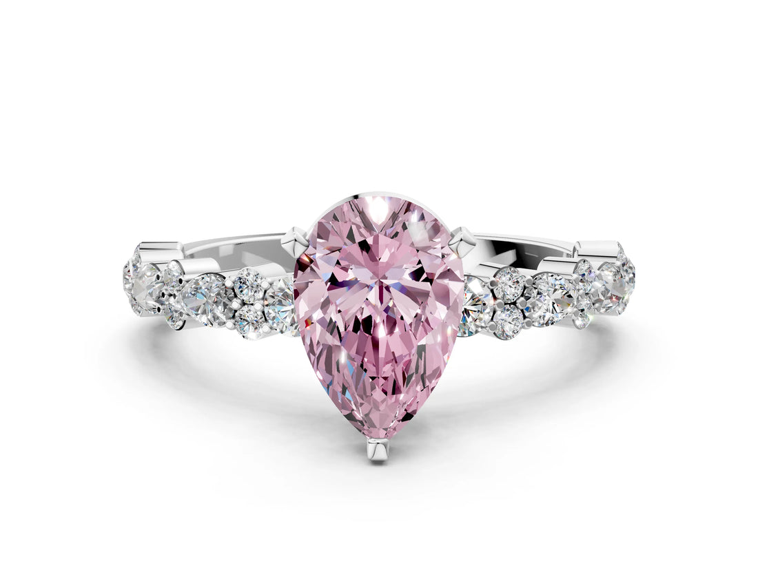 White gold Fancy Pink Pear Cut Diamond Side Stone Solitaire Ring with Round  and Four-Prong Setting_24