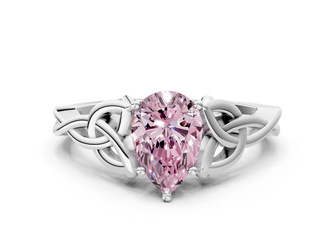 White gold Fancy Pink Pear Cut Diamond Solitaire Celtic Knot Ring with Four-Prong Setting_53