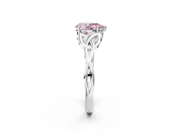 White gold Fancy Pink Pear Cut Diamond Solitaire Celtic Knot Ring with Four-Prong Setting