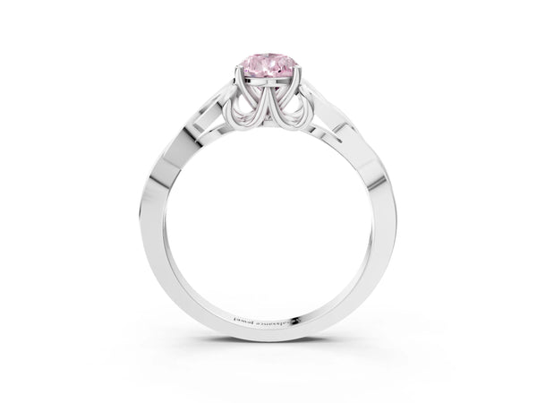 White gold Fancy Pink Pear Cut Diamond Solitaire Celtic Knot Ring with Four-Prong Setting