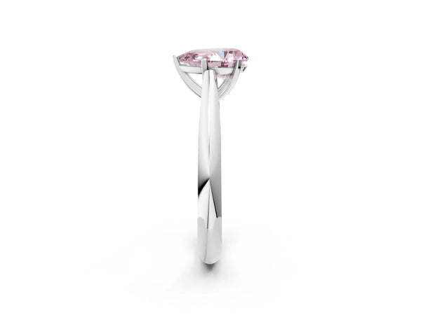 White gold Fancy Pink Pear Cut Diamond Solitaire Engagement Ring with Cathedral Setting and Four-Prong Mount