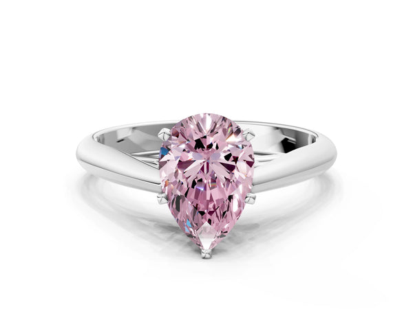 White gold Fancy Pink Pear Cut Diamond Solitaire Engagement Ring with Cathedral Setting and Four-Prong Mount