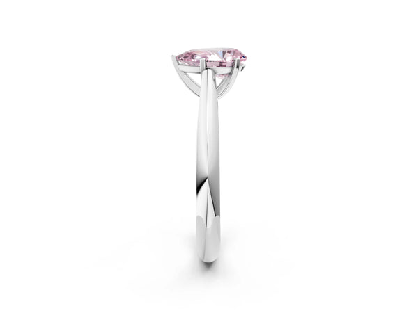 White gold Fancy Pink Pear Cut Diamond Solitaire Engagement Ring with Cathedral Setting and Four-Prong Mount